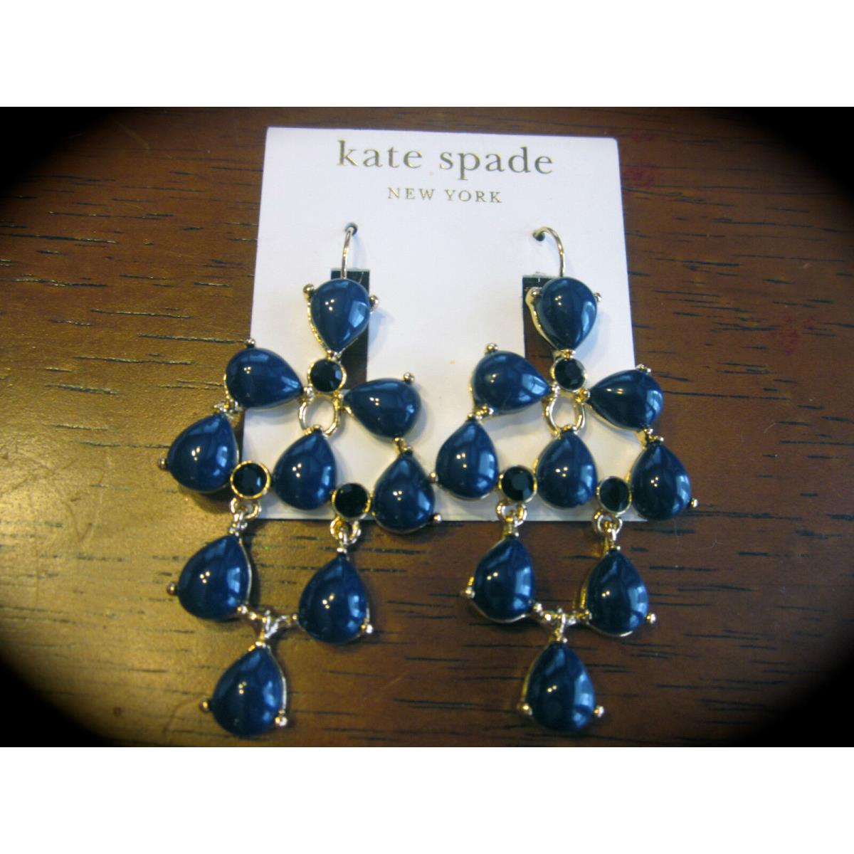 Kate Spade NY Exquisite Navy Blue Chandelier Drop Earrings Glossy Garden