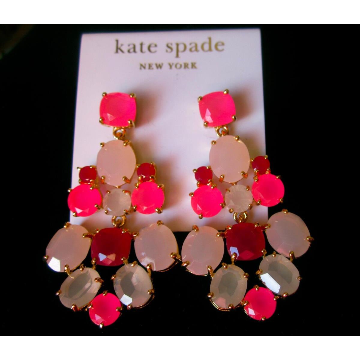 Kate Spade NY 14K Filled Amazing Chandelier Earrings in Flo Pink Red Crystal