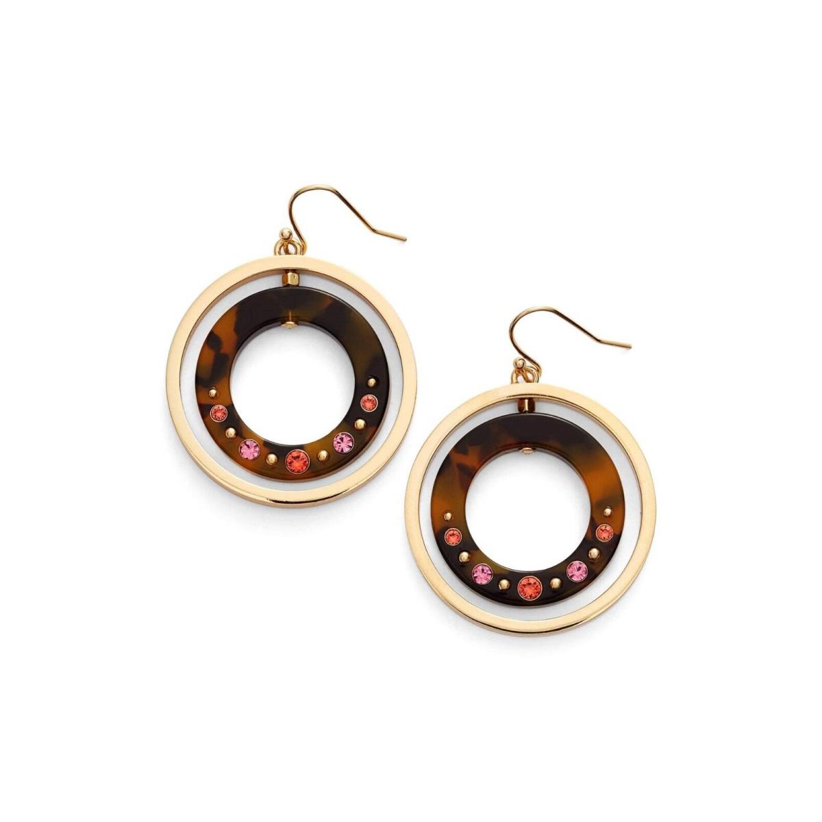 Kate Spade Out of Her Shell Circle Drop Earrings Hoop Tortoise Crystals