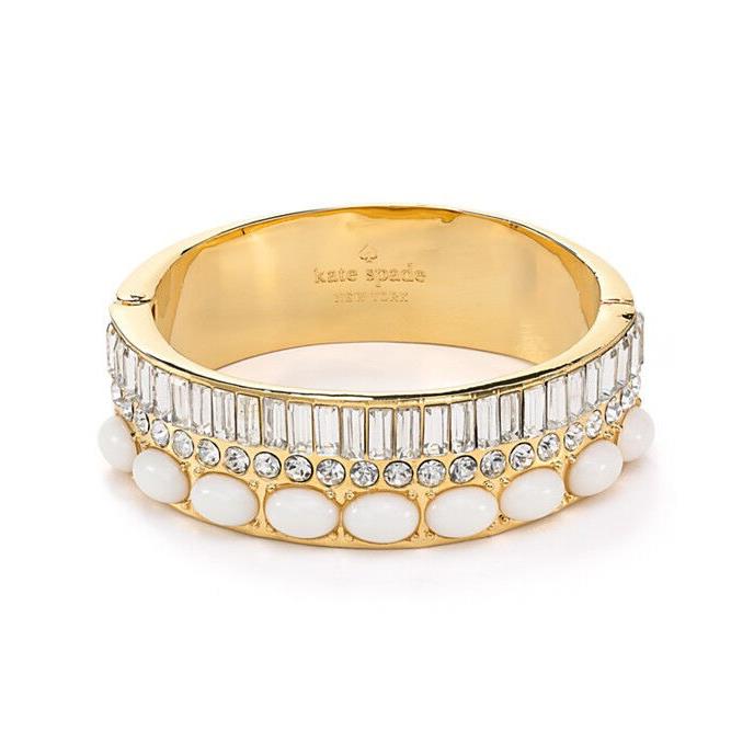 Kate Spade NY Capri Garden Bangle Hinged Bracelet Dust Bag Ivory Crystal