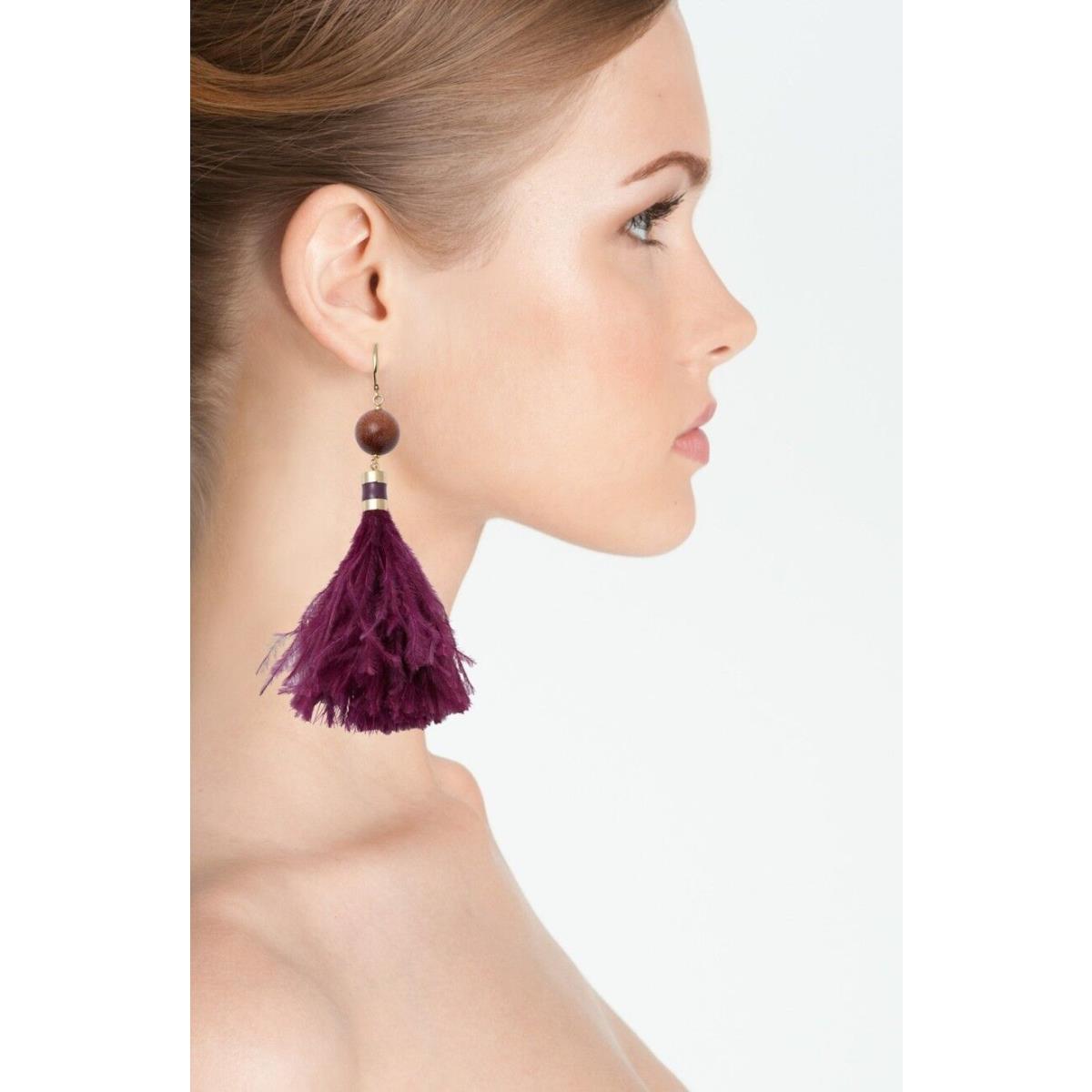 Kate Spade Dramatic Swing Time Gold Stone Purple Feather Large Tassel Earrings