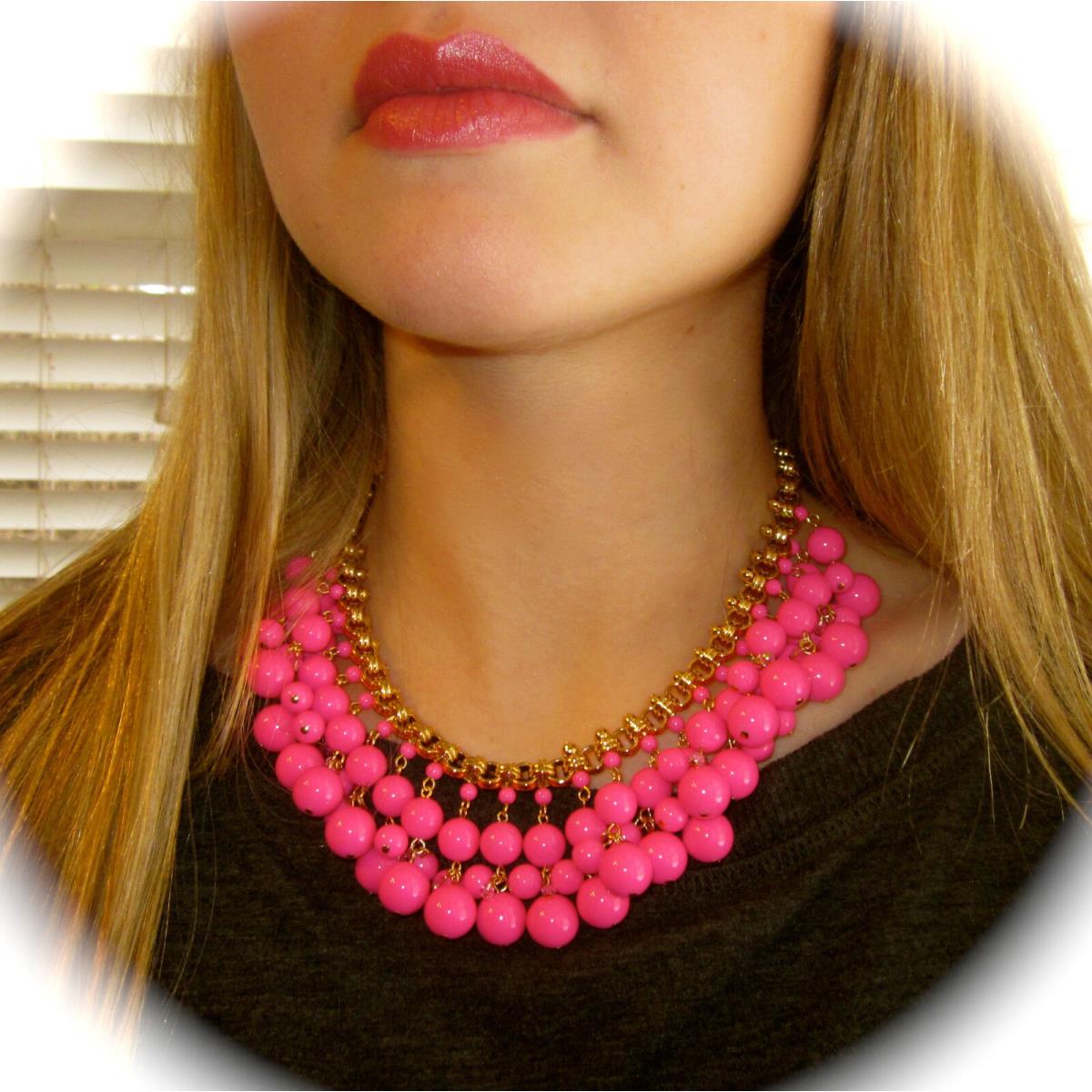 Kate Spade York Sweet AS Pie Cluster Bead Collar Necklace Hot Pink