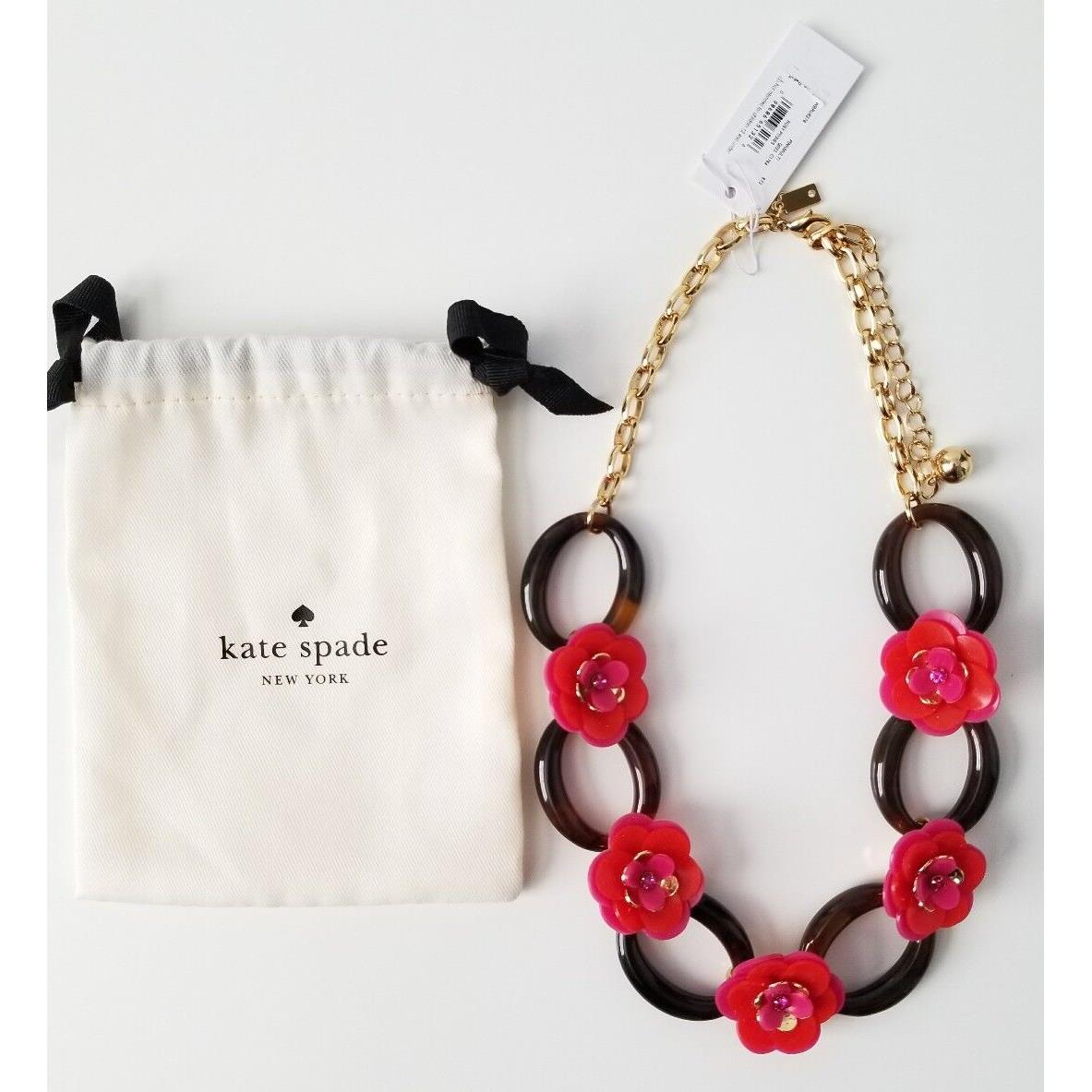 Kate Spade Rosy Posies Floral Pink Chain Link Statement Necklace s105