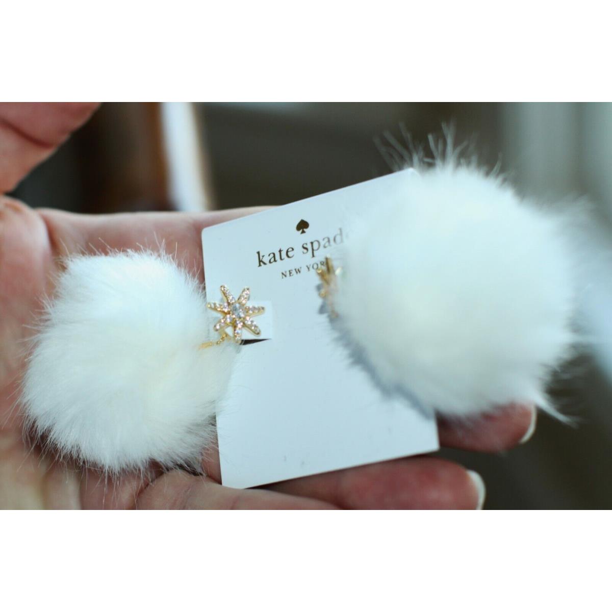 Kate Spade New York Star Bright Pouf Fur Pave Earrings White Fluffy Puffs
