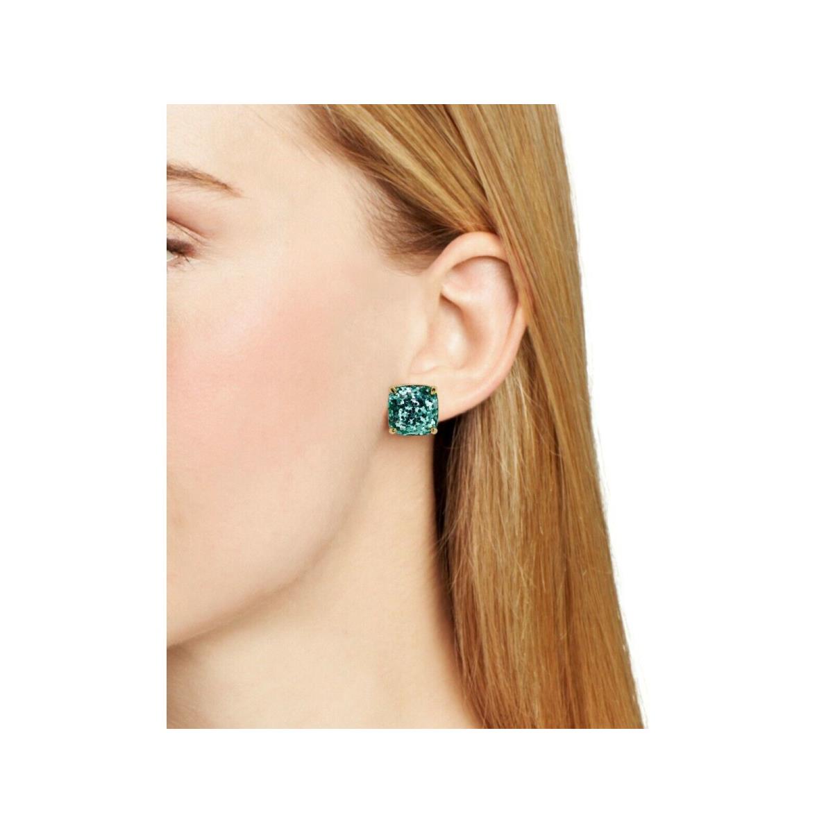 Kate Spade Multi Glitter Party Turquoise Stardust Gold Cushion Stud Earrings