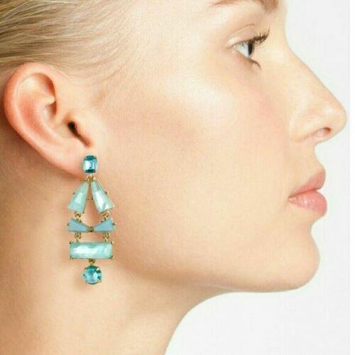 Huge Aqua Kate Spade NY 14K Gold- Plated Beach Glass Gem Statement Earrings