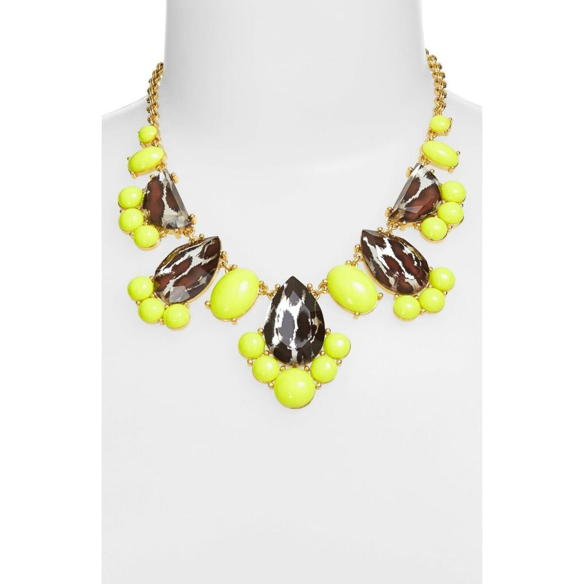 Stunning Kate Spade Necklace Day Tripper Yellow Leopard Gems Unique Bib