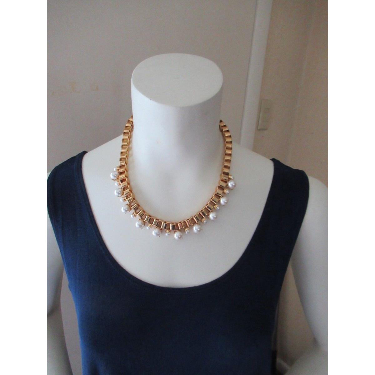 Kate Spade Gold Tone Box Chain Pearl Necklace/ Gold Filled Links/ Fauxpearls