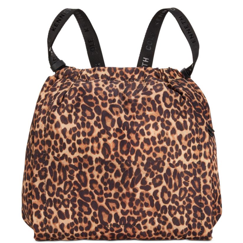 Kenneth Cole NY Bryant Nylon Hobo Backpack Convertible Shoulder Bag Leopard New