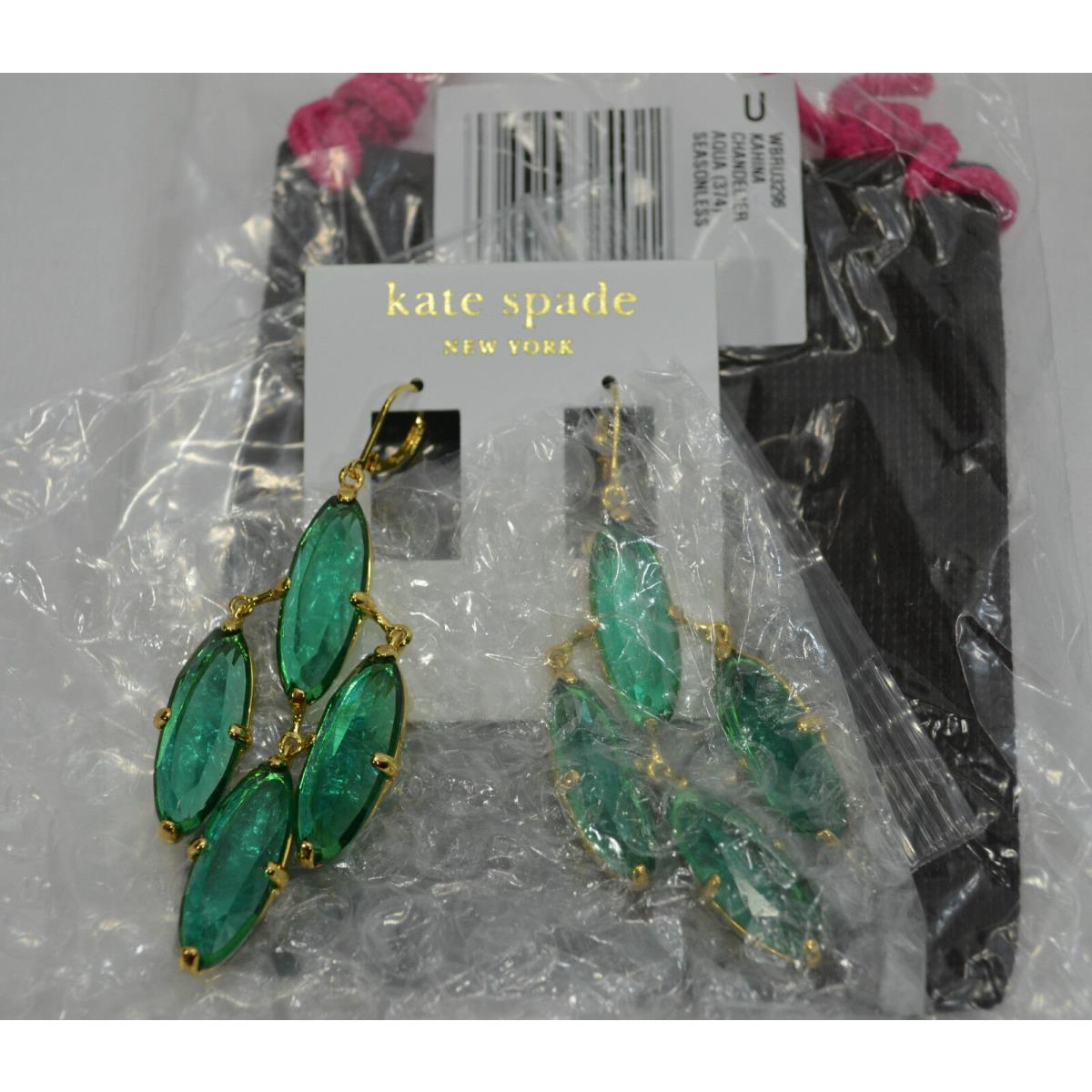 Kate Spade Gold Ocean Chandelier Earrings Sparkling Aqua Blue Green Kahina