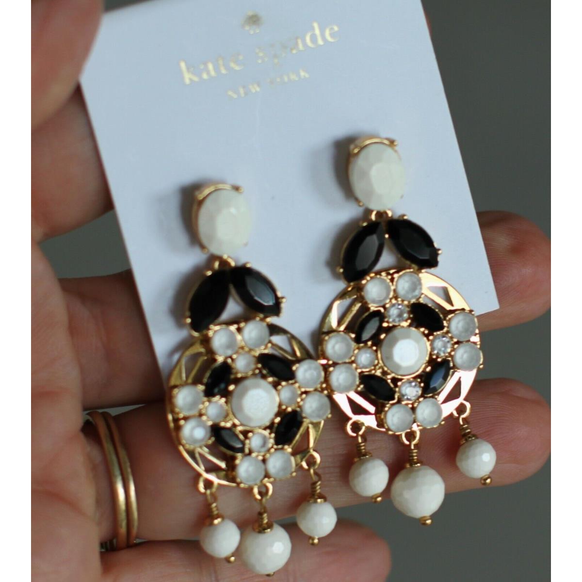 Kate Spade New York Jeweled Tile Statement Drop Earrings Moroccan Black White