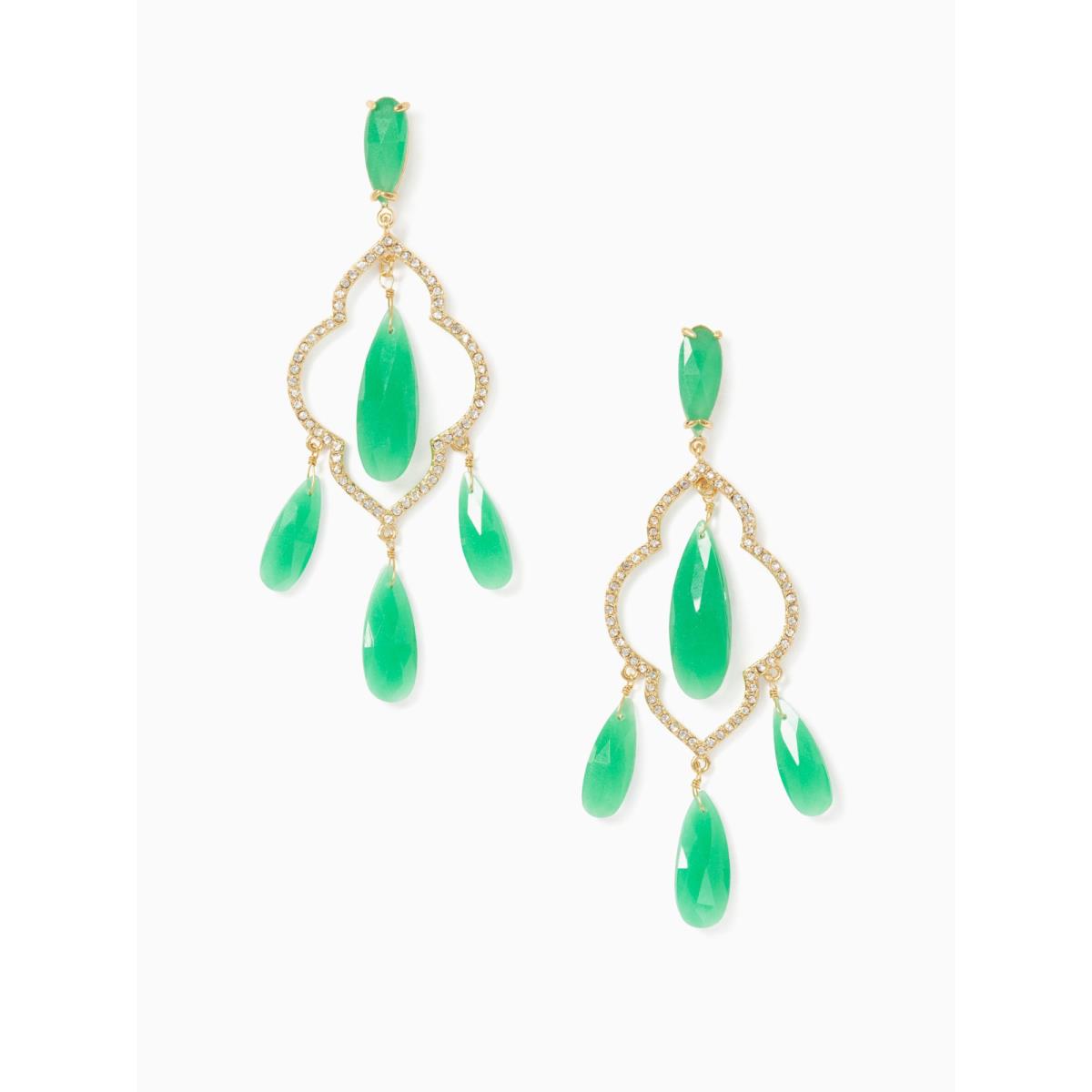 Kate Spade Lantern Gems Crystal Gold Stud Chandelier Earrings Emerald Green