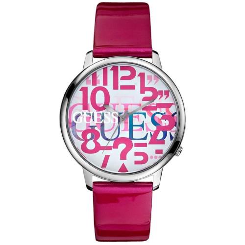 New-guess Hot Pink Patent Leather Band Logo Face WATCH-W60001L2