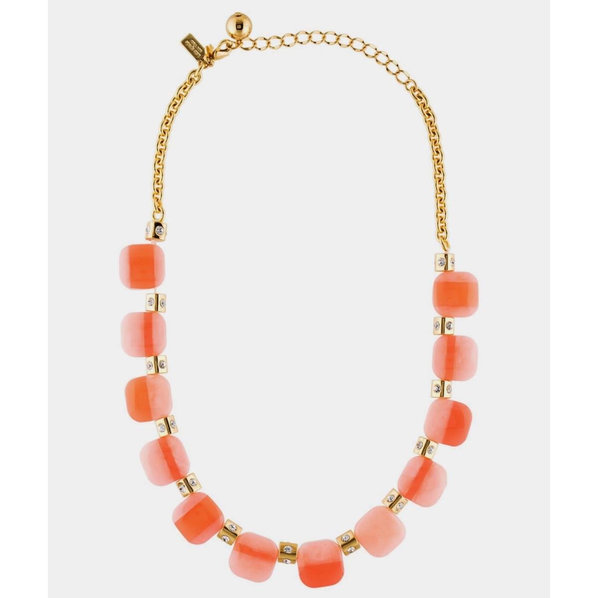 Kate Spade Peach Orange Pink Color Block Earrings Necklace Set Gold Colorblock