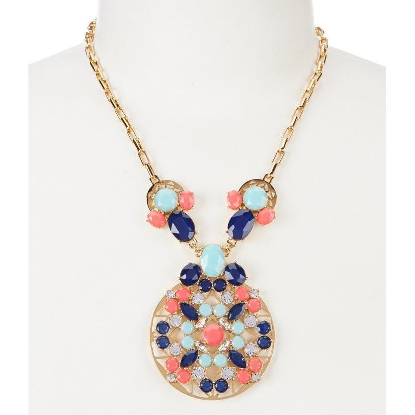 Kate Spade New York Colorful Jeweled Tile Statement Pendant Necklace Collar 16