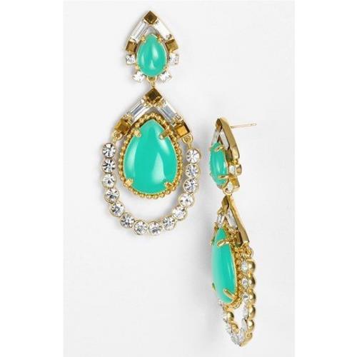 Huge Kate Spade Amalfi Mosaic Teardrop Gems Gold Filled Chandelier Earrings Teal