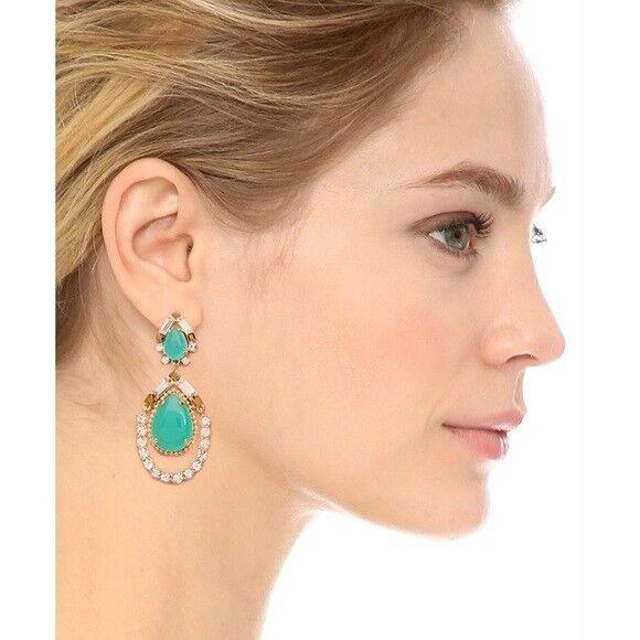 Huge Kate Spade Amalfi Mosaic Teardrop Gems Gold Filled Chandelier Earrings Teal