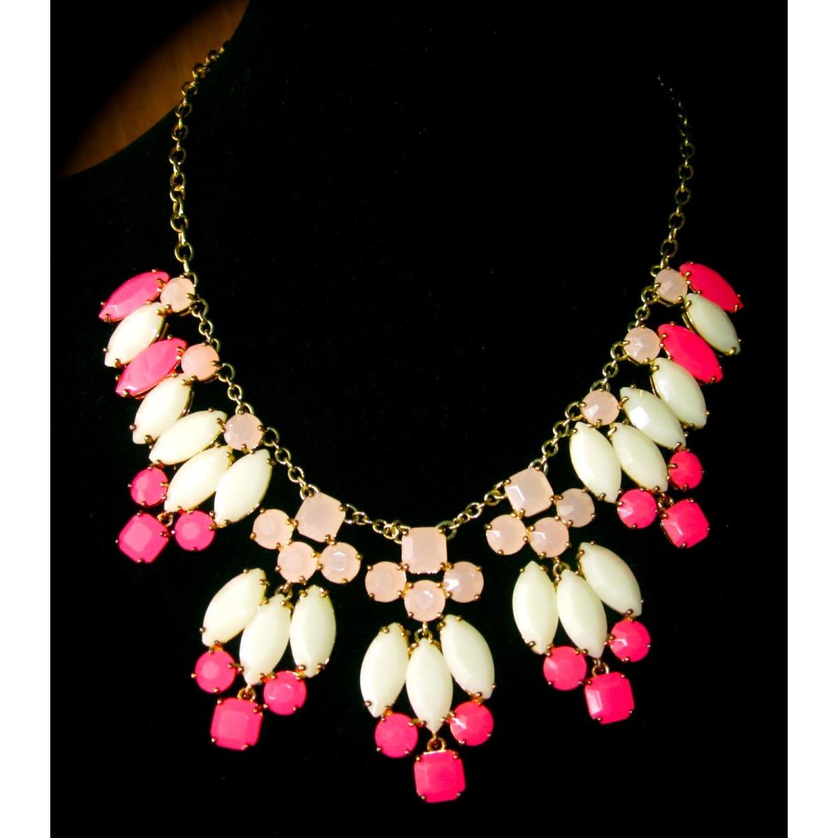 Kate Spade Marquee Bib Statement Necklace Pink White Gold New Bridal Wedding