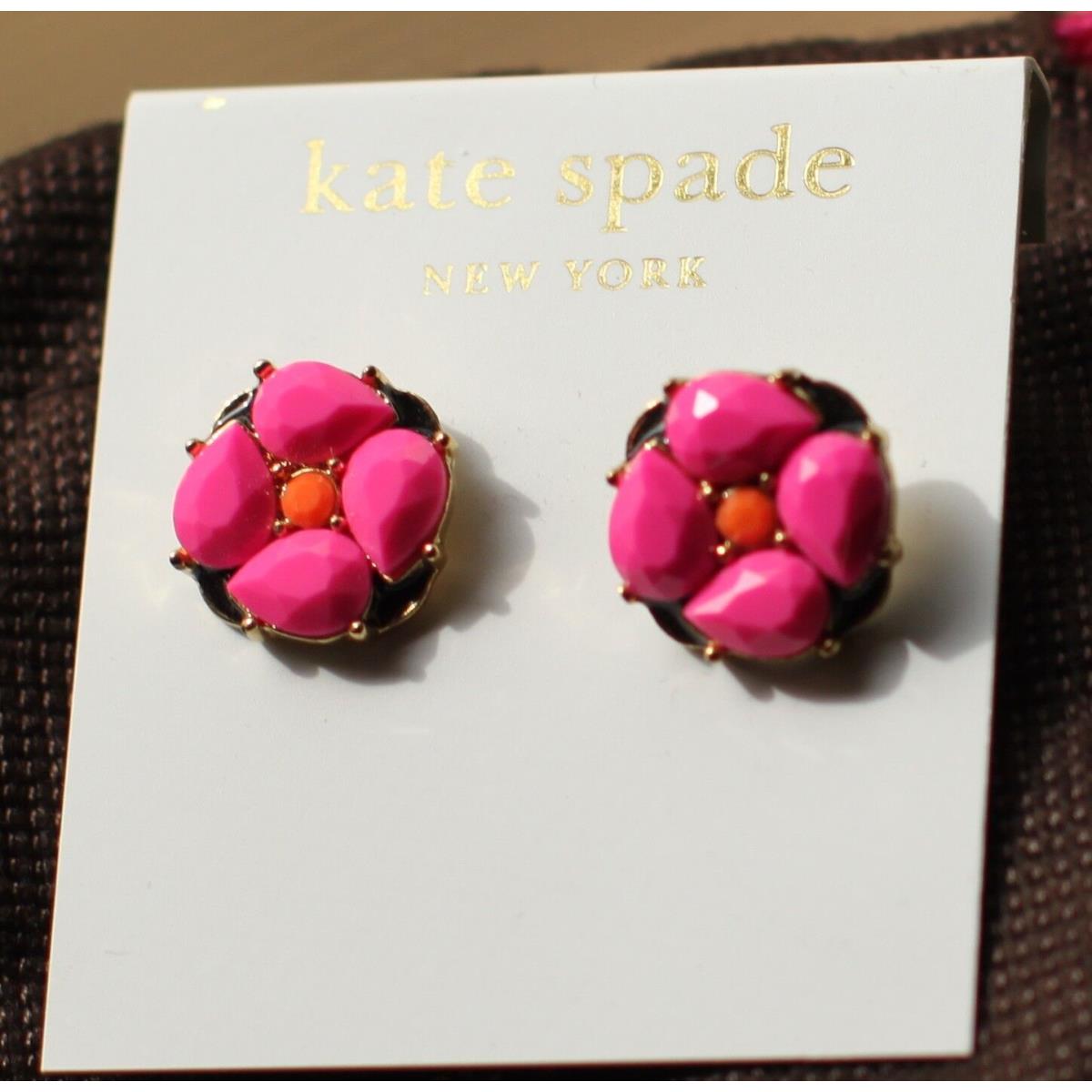 Kate Spade Izu Petals Rich Necklace Stud Earrings Set Lot Pink Orange Flower