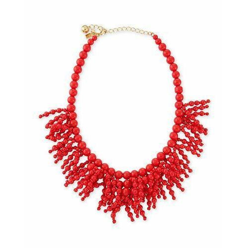 Kate Spade New York Fringe Appeal Red Coral Bead Statement Spray Bib Necklace