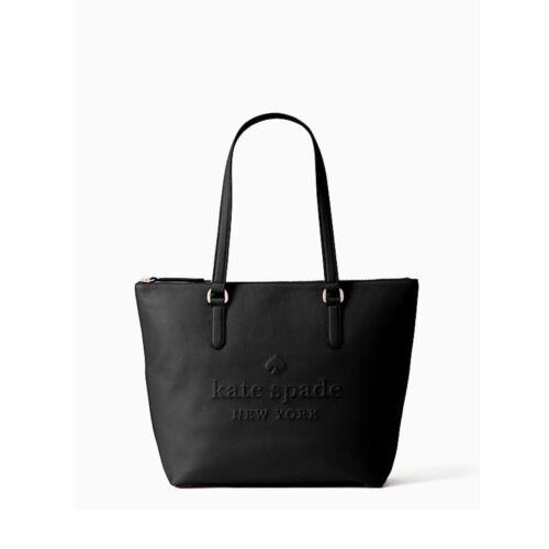 Kate Spade Larchmont Avenue Logo Penny Black Leather Tote Bag - Black Exterior
