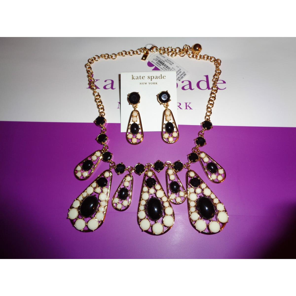 Kate Spade Paisley Park Black/cream/gold Necklace Earrings Bib $178/$78