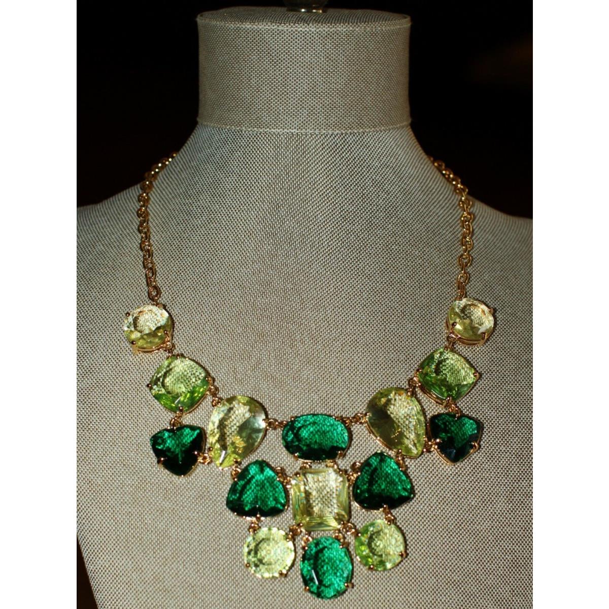 Kate Spade Vegas Jewels Faceted Cluster Emerald Green Hues Bib Necklace Rare