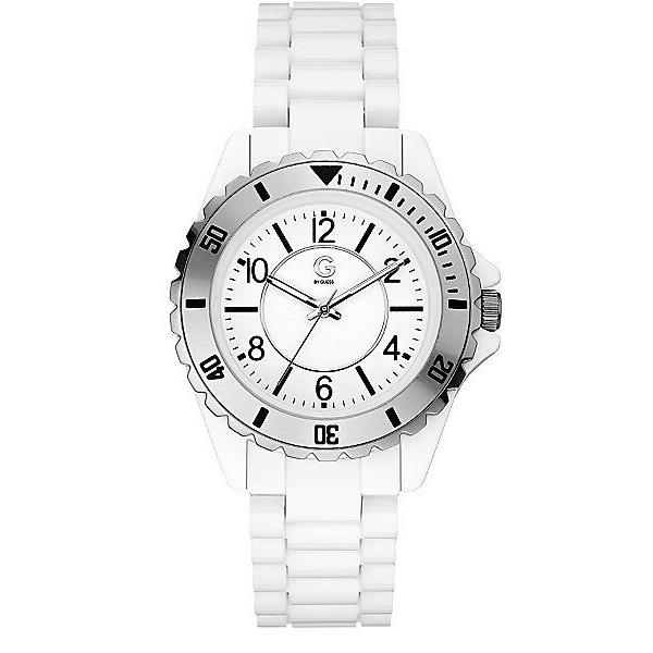 G BY Guess White Acrylic Resin Tachymeter Analog WATCH-G69028L1