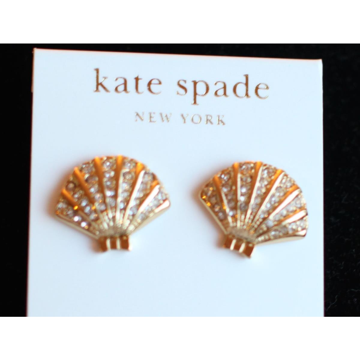 Kate Spade Shore Thing Clam Studs Earrings Necklace Set Pave Crystals Shell