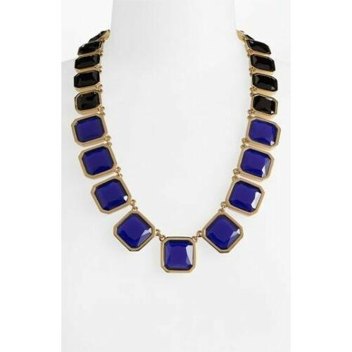 Kate Spade Rare Linear Sapphire Blue Black Frame of Mind Necklace Earrings Set