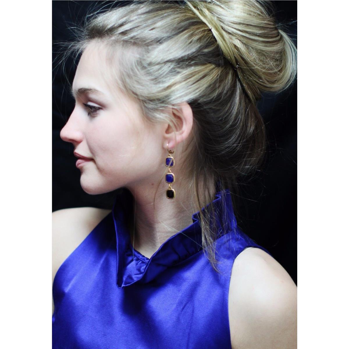 Kate Spade Rare Linear Sapphire Blue Black Frame of Mind Necklace Earrings Set