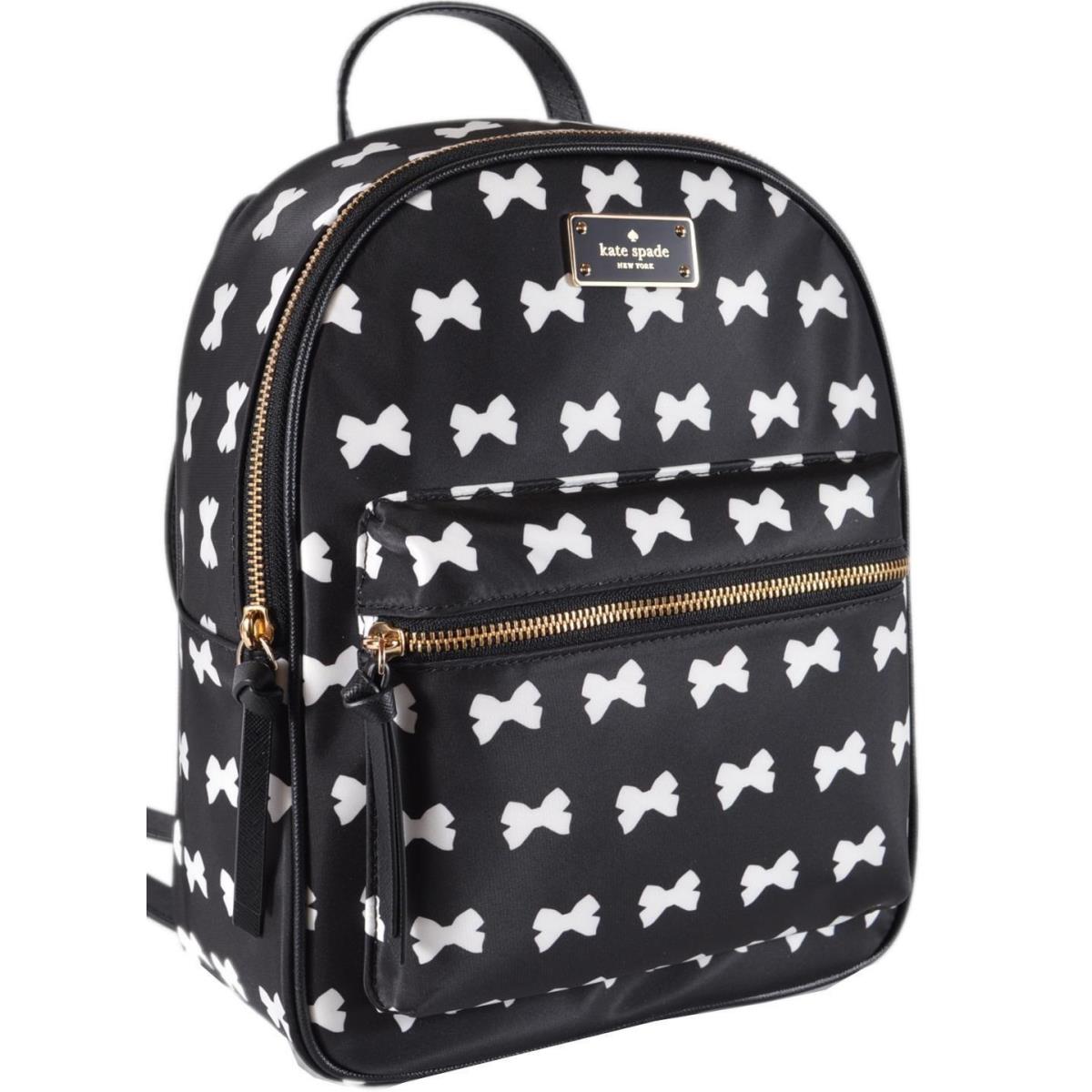 New Kate Spade Black Nylon Wilson Road Bradley Small Bowtie Print Backpack Bag