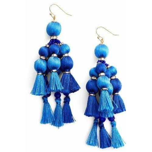 Kate Spade NY Pretty Poms Tassel Pendant Necklace Earrings Set Royal Blue