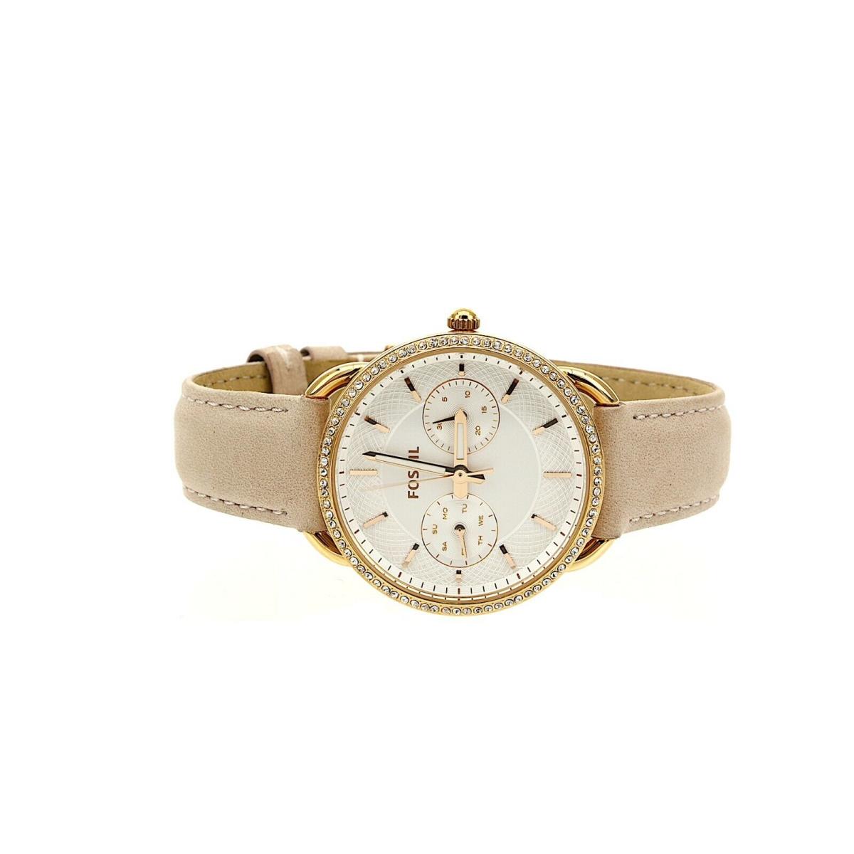Fossil Women`s Rose Gold Light Pink Jacqueline Leather Strap Watch 1013 - Mother Of Pearl Dial, Light Pink Band