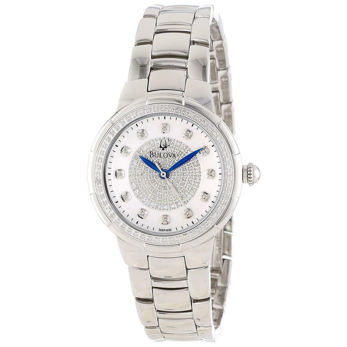 Bulova 96R168 Women`s Rosedale Diamond Case Stainless Steel Dress Watch - Dial: White, Band: Silver