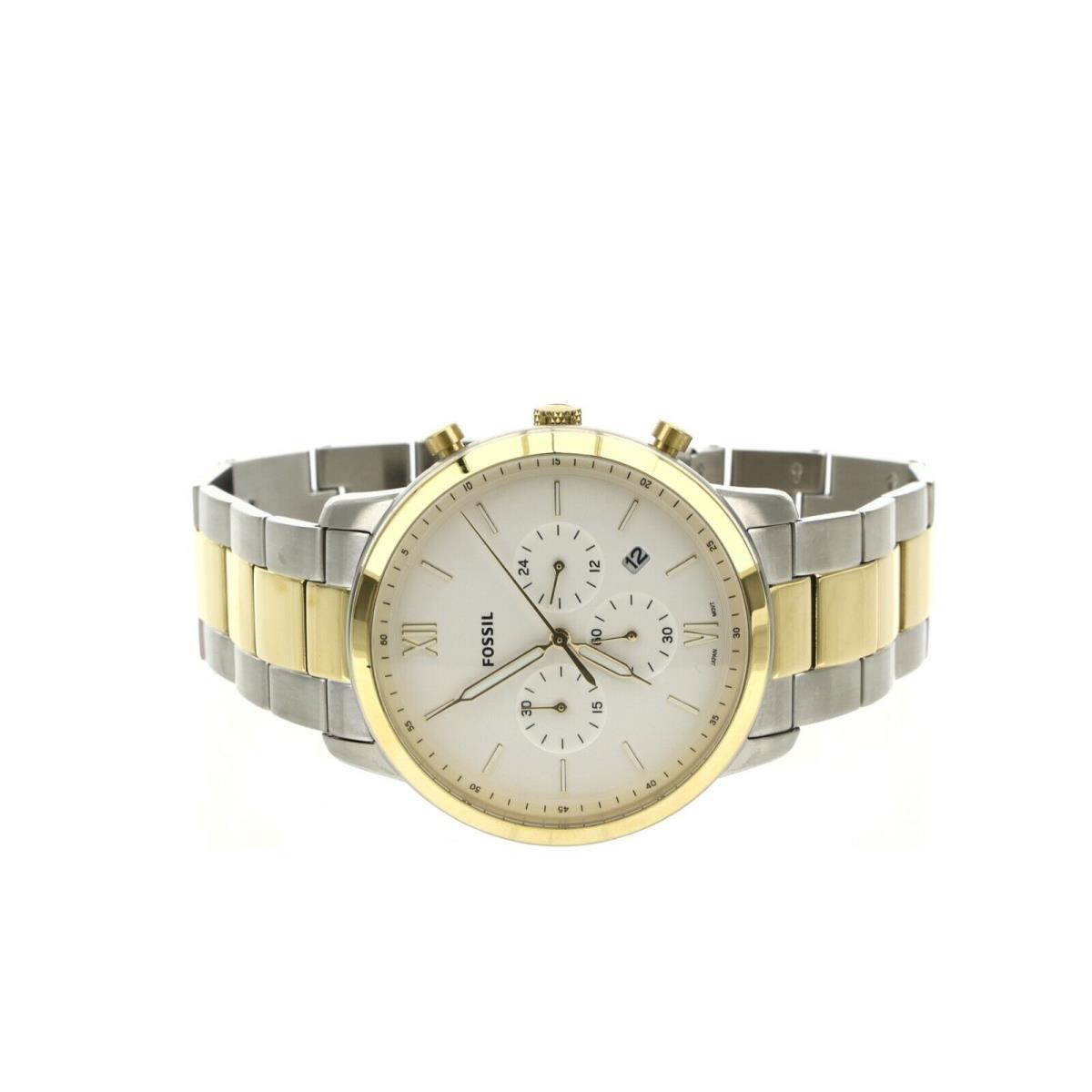 Fossil Men`s Gold Silver Neutra Chronograph Bracelet Watch 1234 - White Dial, Gold / Silver Band