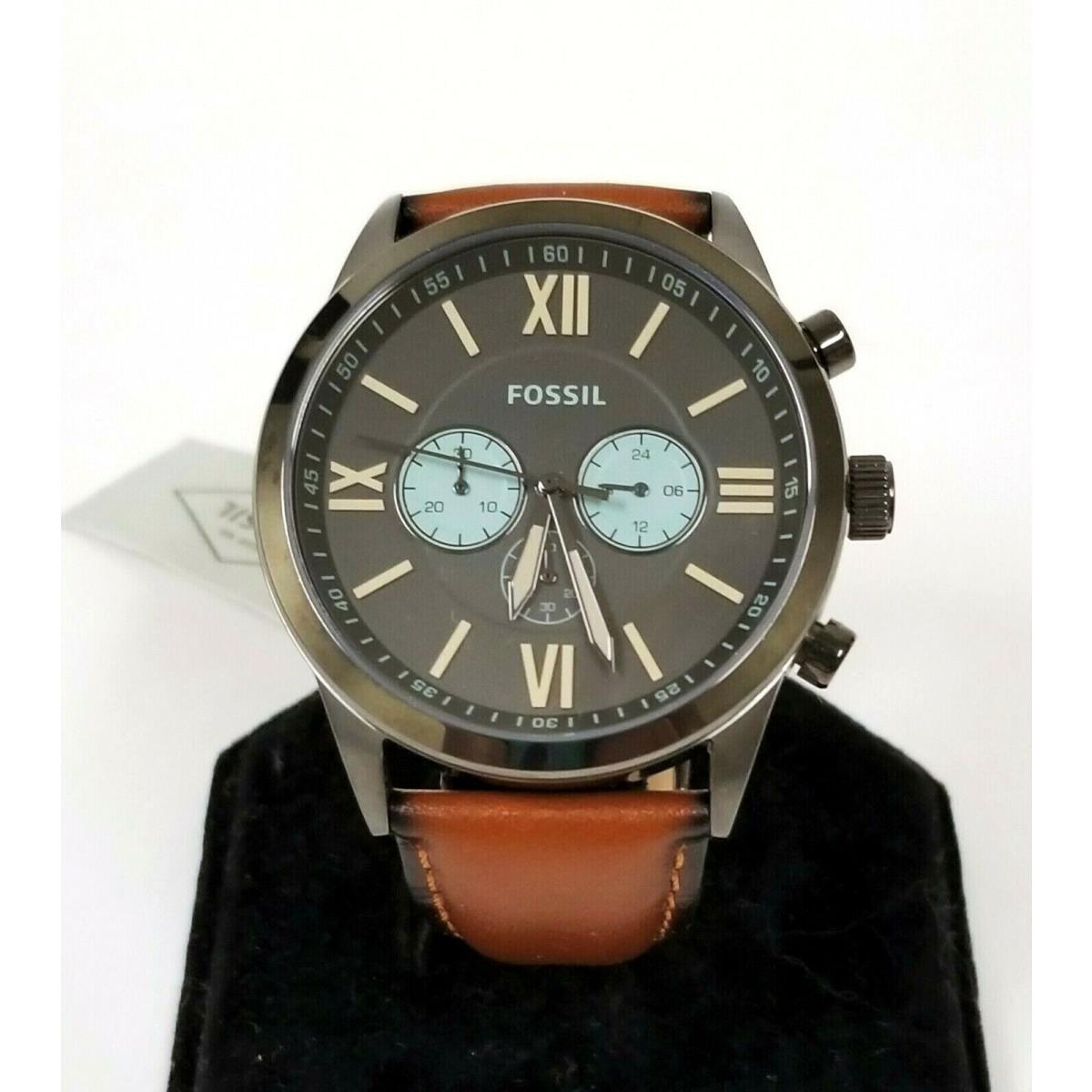 Fossil Gunmetal Tone Brown Leather Band Chronograph Romans Watch BQ2111