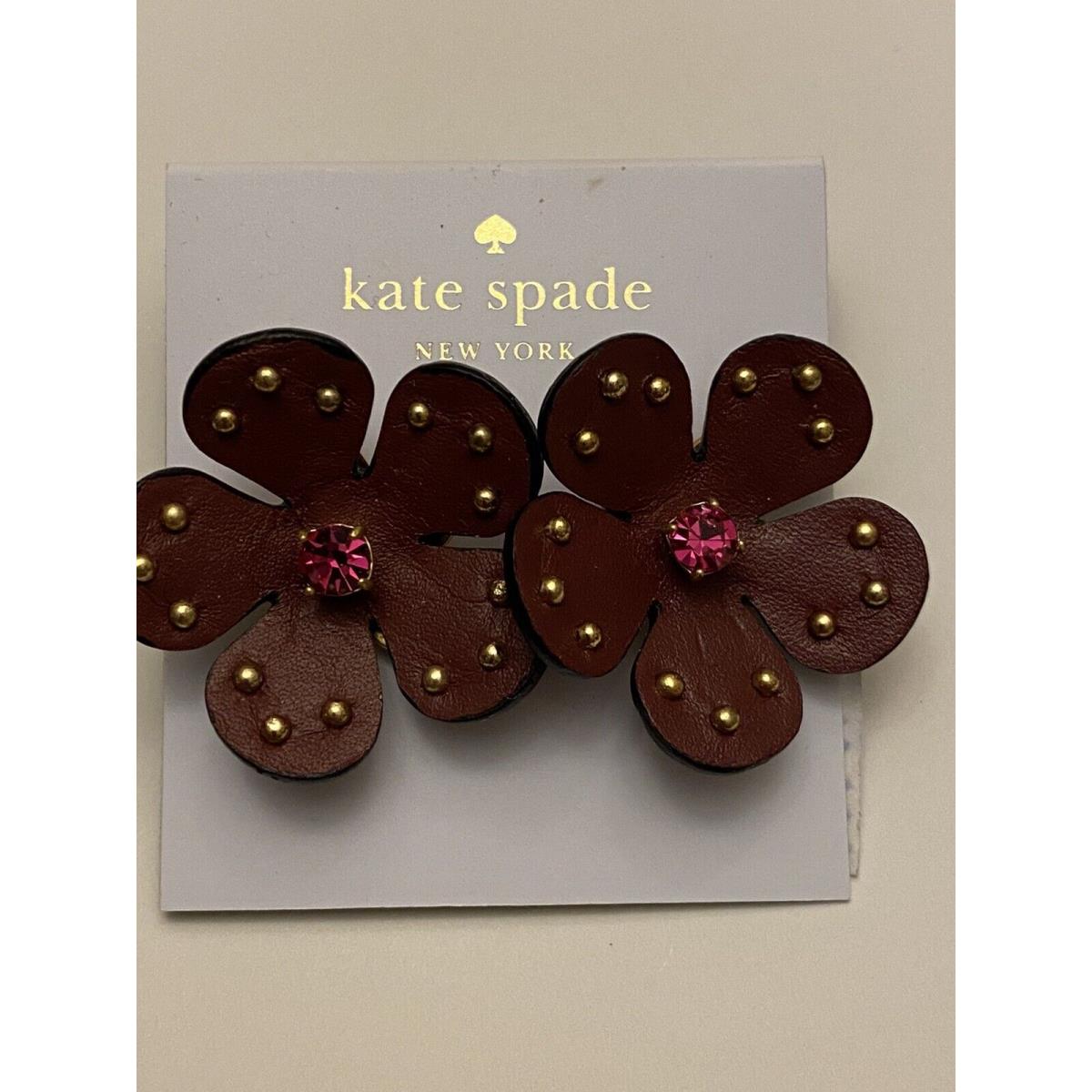 Kate Spade Blooming Bling 12-Karat Gold Plated Leather Flower Stud Earrings