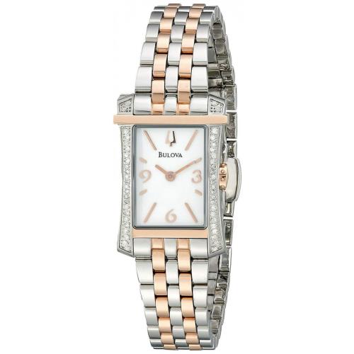 Bulova 98R186 Gallery Winslow Rose Gold Silver Tone 48 Diamonds Watch