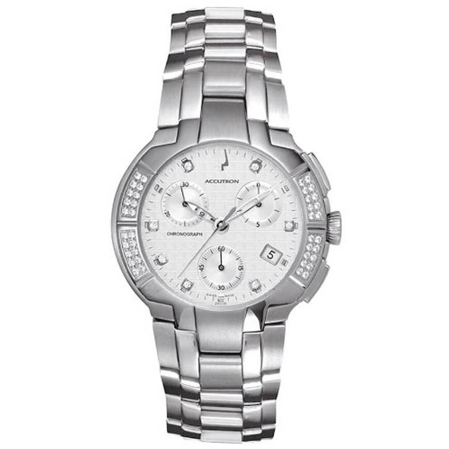 Bulova 26E05 York White Dial Diamond Stainless Steel Chronograph Men`s Watch