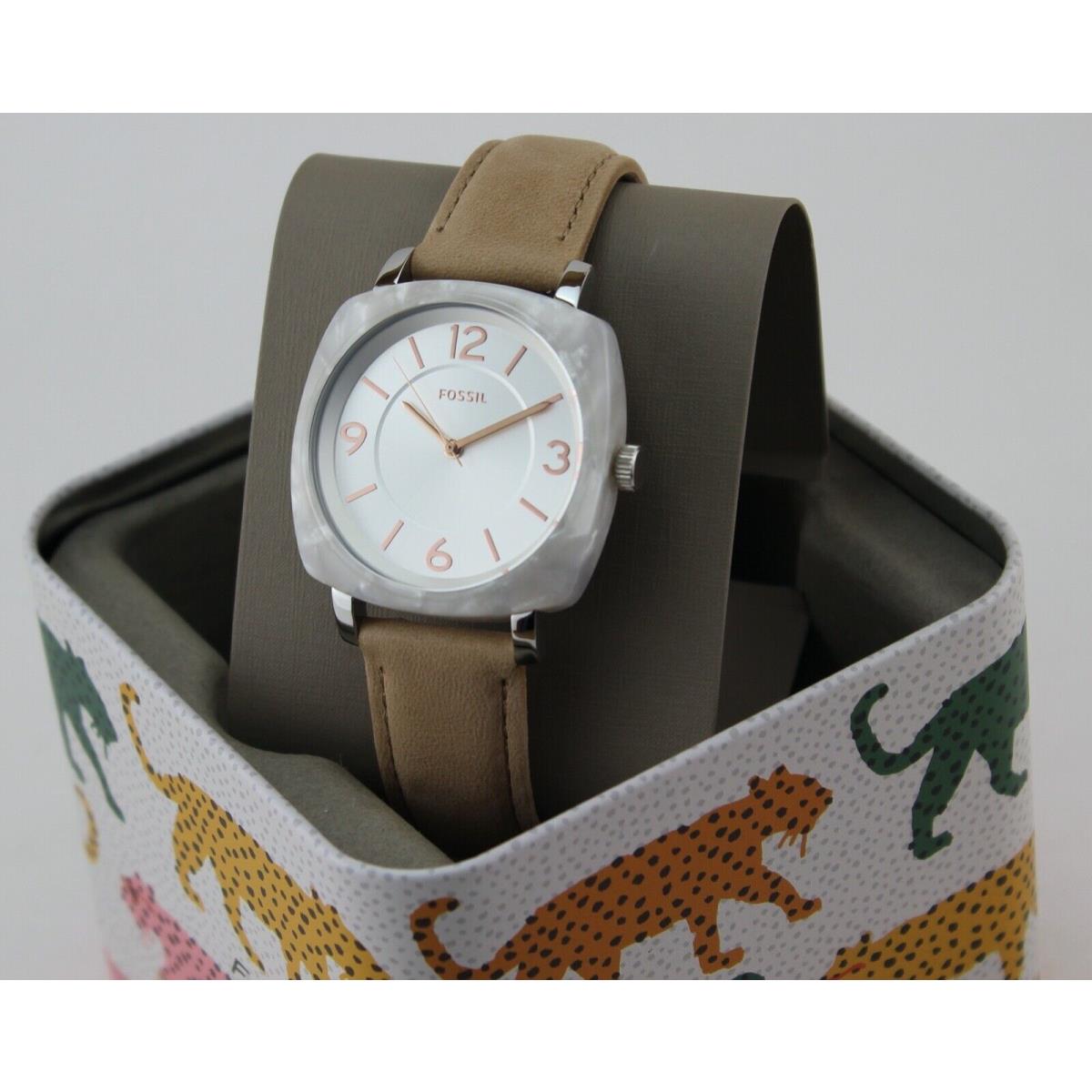 Fossil Blakely Marbled Tan Beige Leather Women`s BQ3362 Watch