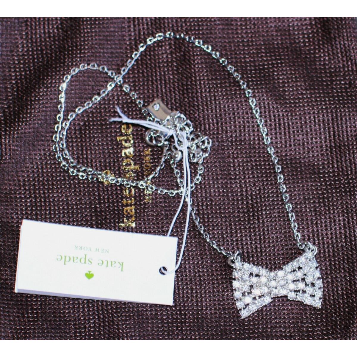 Kate Spade New York Sparkling Bow Mini Pendant Necklace Silver Pave Crystals