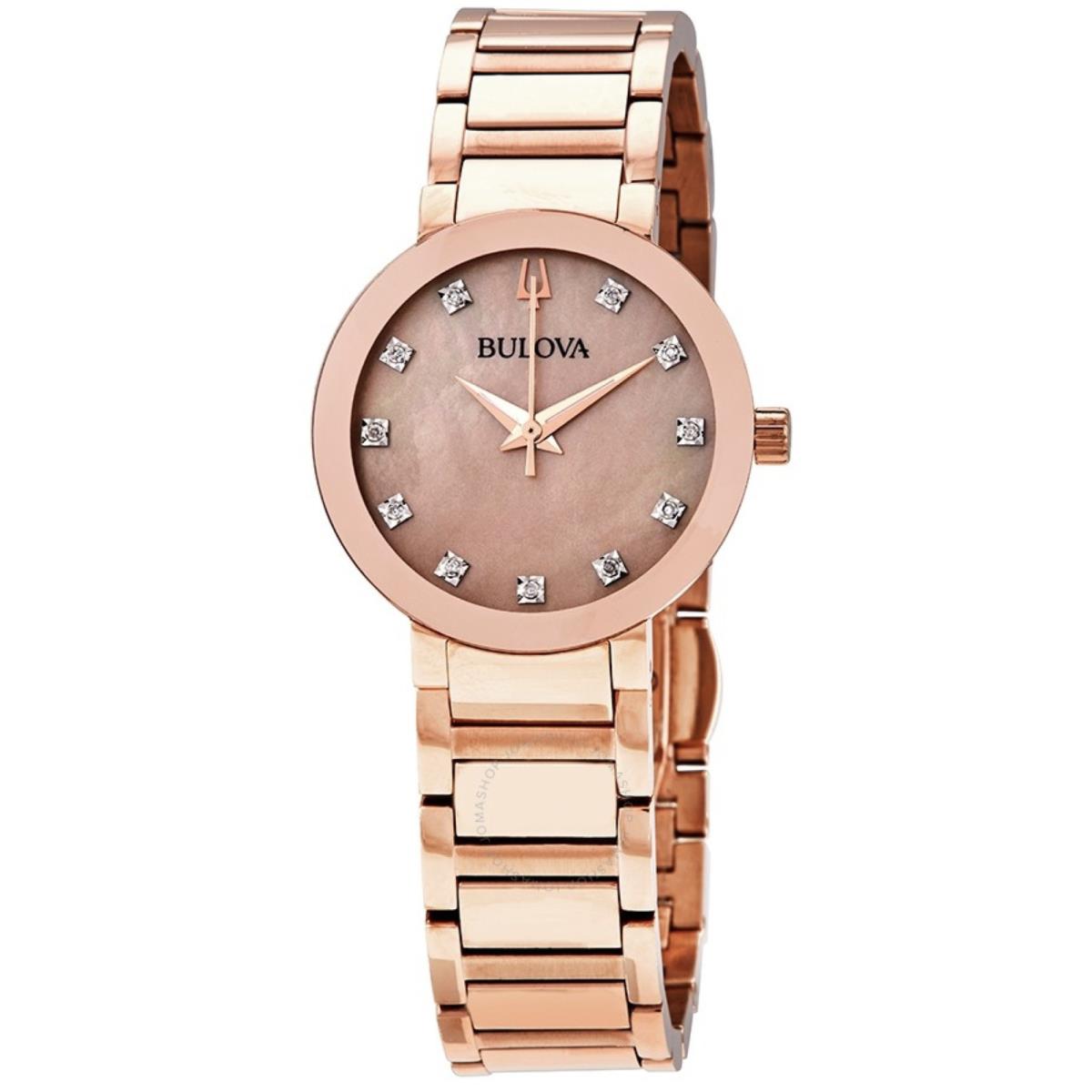 Bulova Rose Gold-tone Dial Stainless Steel Quartz Women`s Watch 97P132