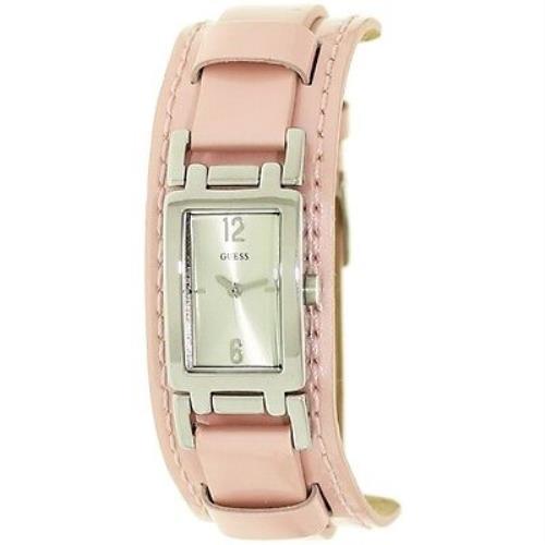 New-guess Pink Rose Patent Leather Cuff+rectangle Silver Tone Dial Watch G66701L