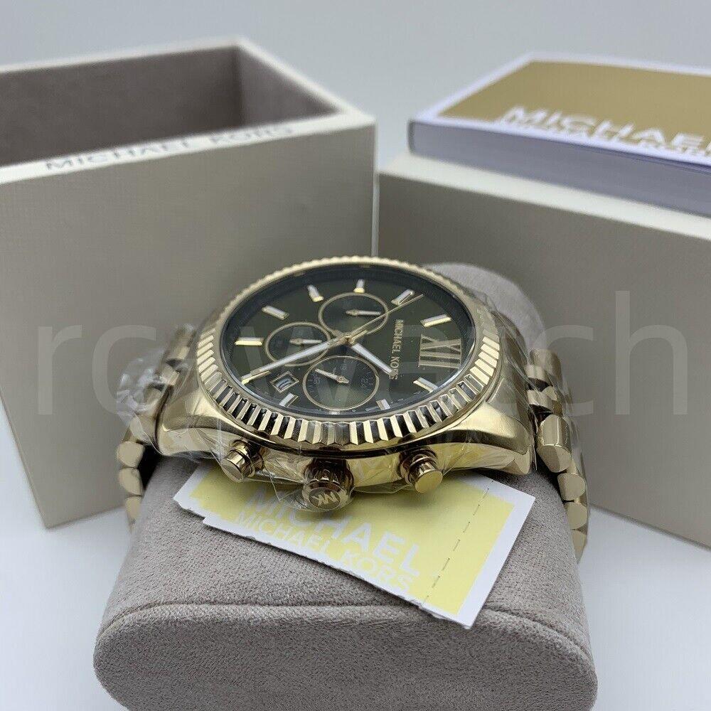 Michael Kors MK8446 Lexington 44mm Green Dial Gold Tone Chronograph Men`s Watch