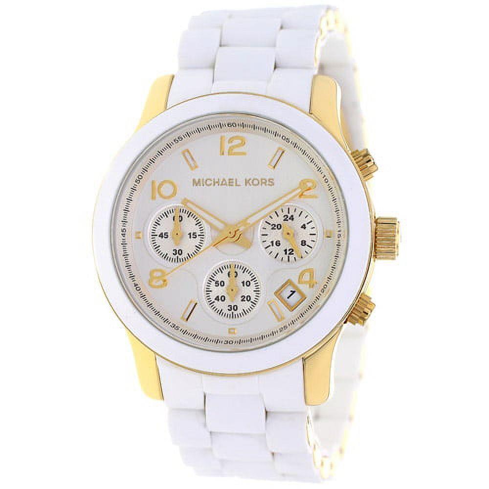 MK5145 Michael Kors Ladies Runway Chronograph White Silicone Gold Steel Watch - Dial: White, Band: White, Bezel: White