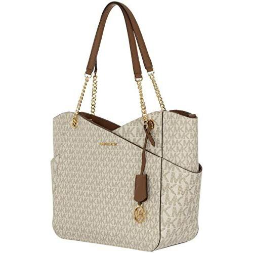 Michael Kors Women MK Signature Large Shoulder Tote Handbag Purse Bag Vanilla