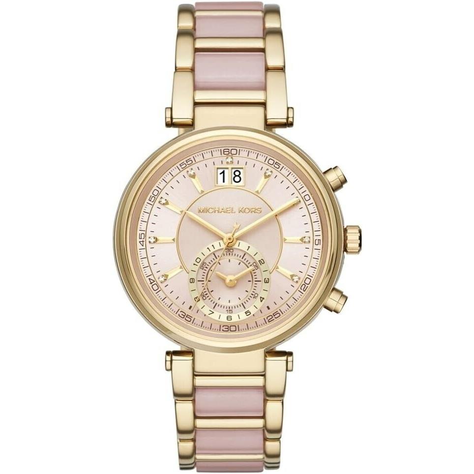 Michael Kors Sawyer Rose Gold Dial Gold Tone Chronograph Women`s Watch MK6360