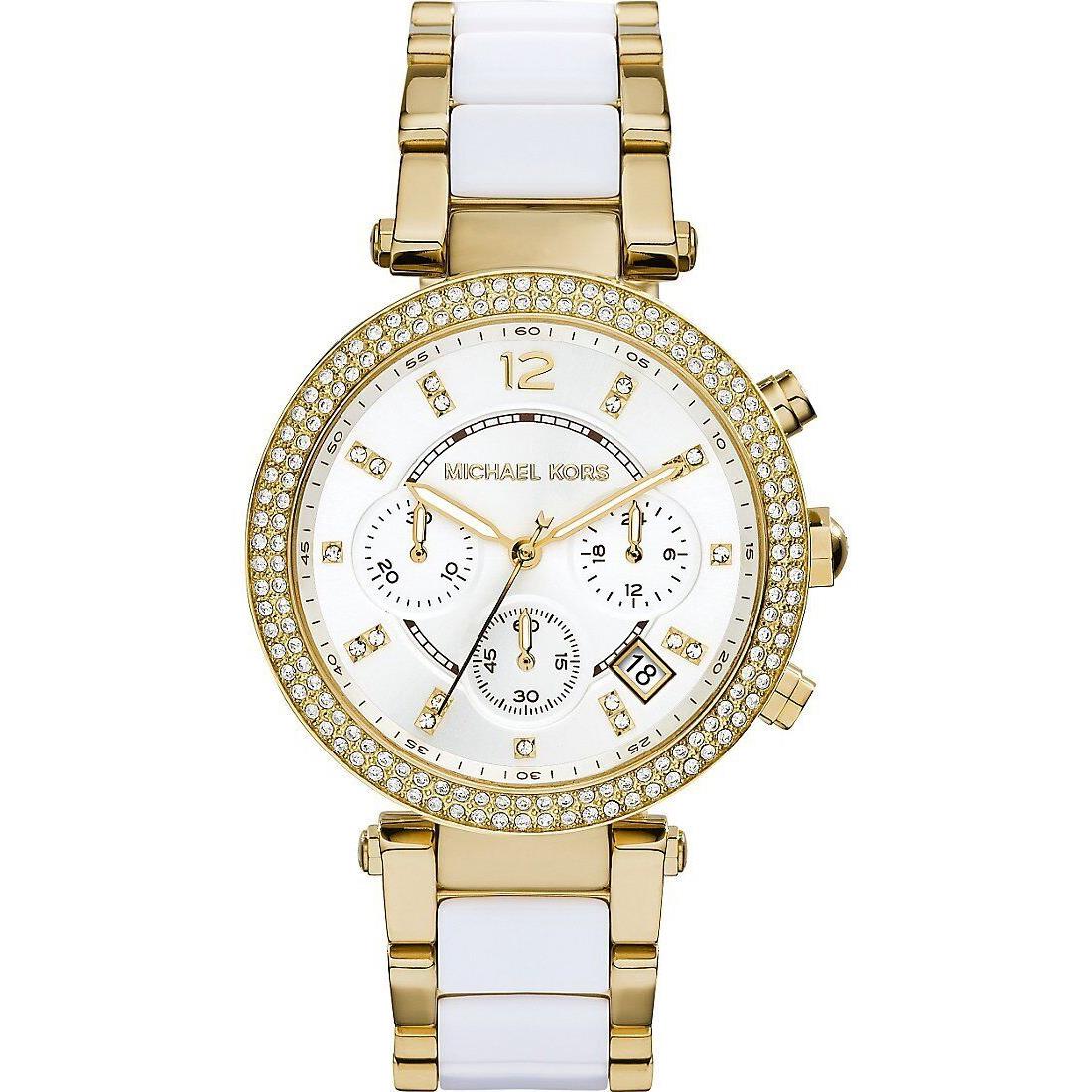 Michael Kors MK6119 Parker Silver Gold Two Tone Band Fashion Quartz Womens Watch - Dial: White, Band: Two Tone, Bezel: Gold