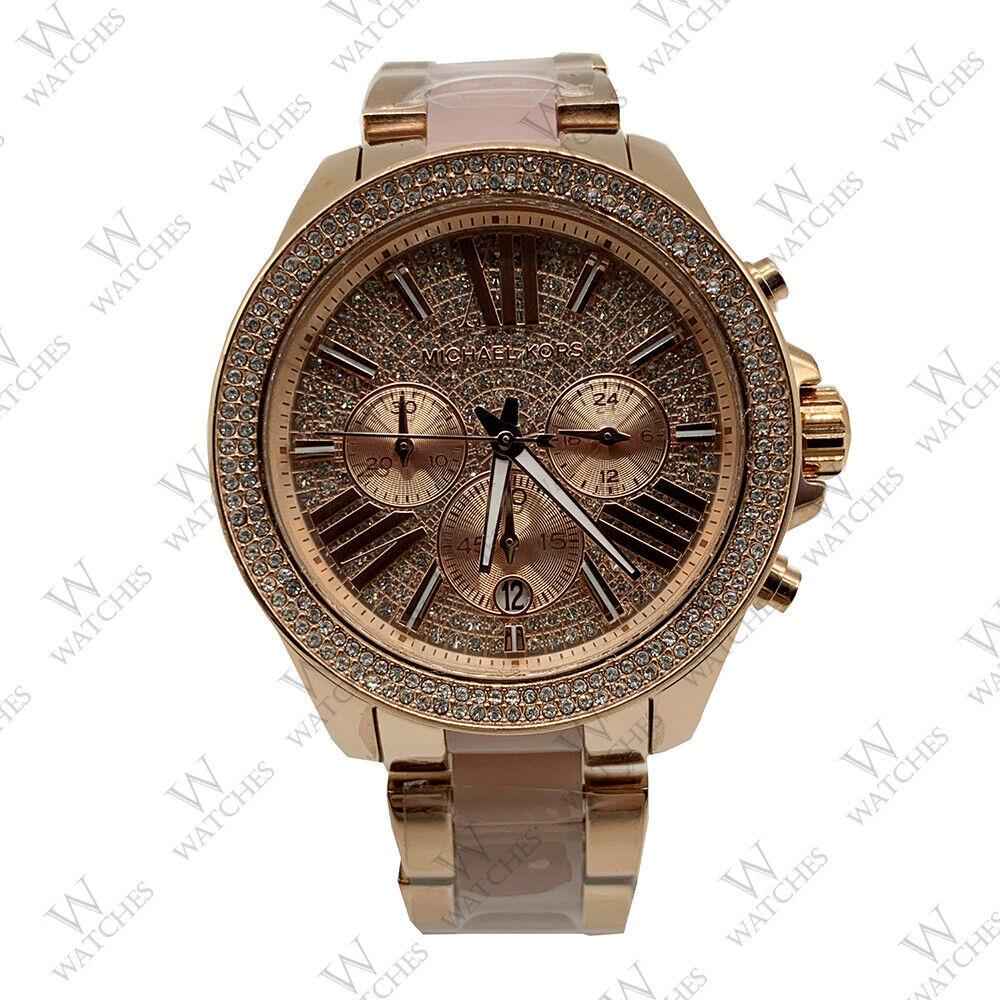 Michael Kors MK6096 Wren Rose Gold Blush Chrono Womens Glitz Stainless Watch